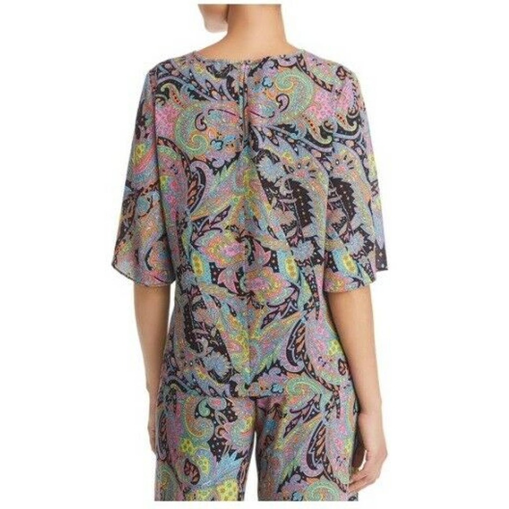 Le Gali Paisley-Print Jewel-Neck Blouse Top Large - Picture 2 of 4